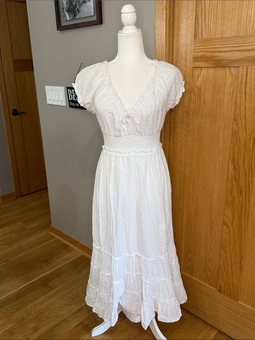 Betsey Johnson White Eyelet Maxi Dress with Smocked Waist